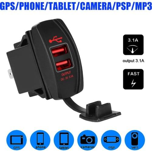 Dual USB Ports Dustproof Phone Charger Auto Adapter Waterproof Universal for Car RV Camper Caravans 5V 3.1A LED Car Charger