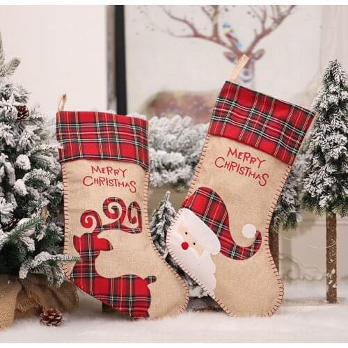 Christmas Stockings Xmas Stockings Burlap Plaid Style Hanging Socks For Xmas Gift Holiday Season Party Decor Hot Sell
