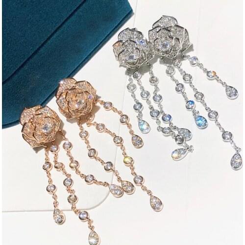 Natural crystal stone flower earring Long tassel water-drop earrings for women girl charm 3A cubic zirconia famous jewelry