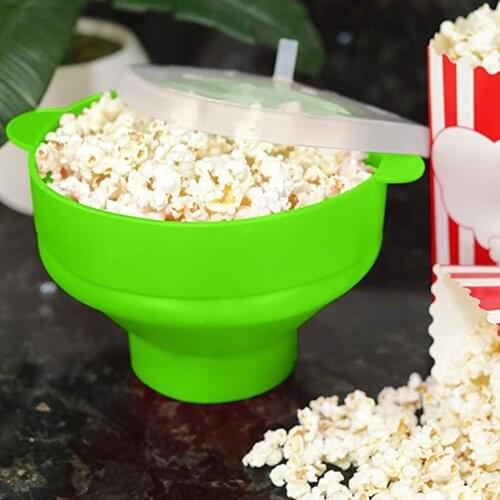 Silicone Popcorn Bowl Microwave Oven Folding Popcorn Bucket High Temperature Large With Lid Silicone Bucket Popcorn Bowl