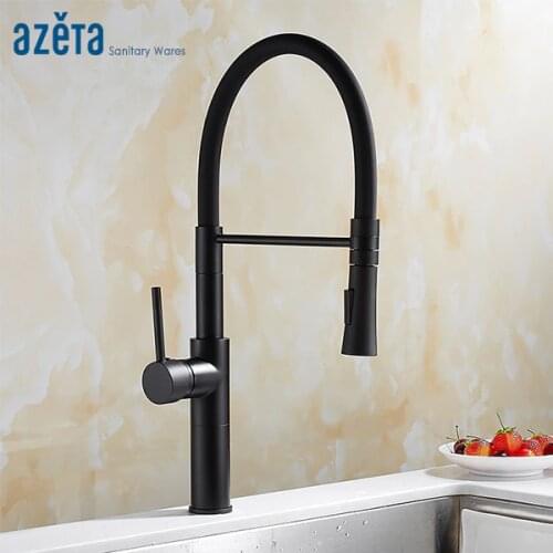 Azeta Kitchen Faucet With Black Rubber Tube Design Pull Down Dual Spout Black Kitchen Sink Mixer Tap Torneira Cozinha AT9964B