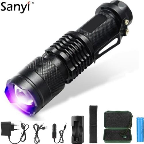 3 Modes LED UV Flashlight Zoomable Focus Ultra Violet Light Mini UV Black Light Pet Urine Stains Detector Scorpion Use AA/14500