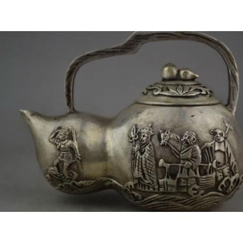 Elaborate Chinese Collection of journey to the west of the four classic ancient miao silver teapot