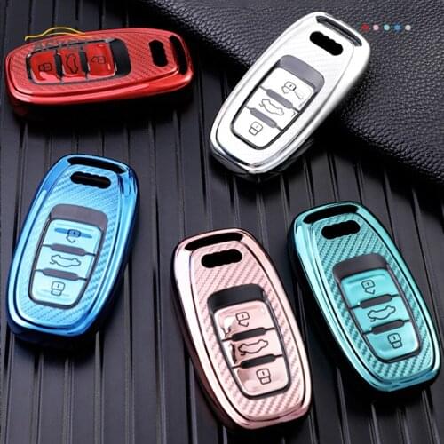 Carbon Fiber TPU Car Remote Key Cover Case Shell Fob For Audi A1 A3 8V A4 B8 B9 A6 A5 C7 Quattro Q3 Q5 Q7 TT Auto Accessories