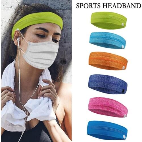 Outdoor Sports Headband with Buttons Women Men Running Jogging Knitted Elastic Hairband Head Strap