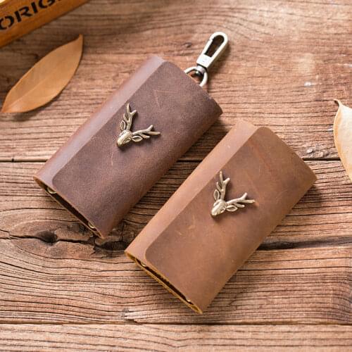 Engrave Logo Genuine Leather Key Holder Card Holder Bag Wallet Housekeeper Keychain Key Organizer Case Cover Key Pouch