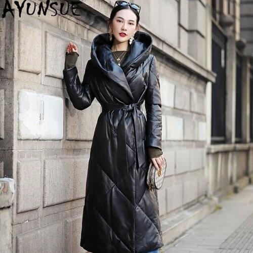 AYUNSUE 2019 Genuine Leather Jacket Winter Coat Women Warm Down Jacket Women Long Real Sheepskin Coat Chaqueta Mujer Qbl-yr02