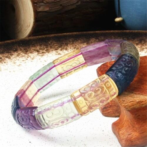 Natural Colorful Fluorite Crystal Flower Carved Clear Beads Bracelet 17x13mm Crystal Fluorite Women Men AAAAA