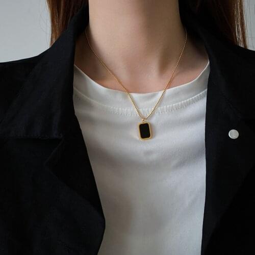 U-Magical High Street Stainless Steel Black Color Square Geometrical Pendant Necklace for Women Textured Metal Necklace Jewelry