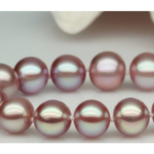Gold-color buckle 7-8mm natural freshwater purple round pearl charms gems diy necklace making 18 inch AAA BV250