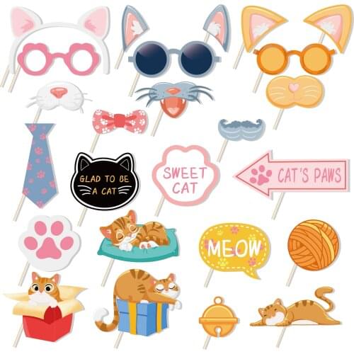 25pcs/set Sweet Cat Pet Cats Paws Theme Photo Booth Props Happy Birthday Party Photobooth Props of Party Supplies