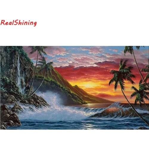 5D Diy Diamond Painting Cross Stitch full Square Diamond Embroidery Sunset by the sea picture for room Decor H1249