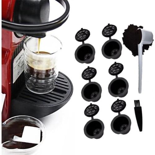 6pcs Reusable Refillable Coffee Capsule Pods + 1x Spoon + 1x Brush For Nespresso Essenza U Milk Citiz Gran Maestra Pixe Concept
