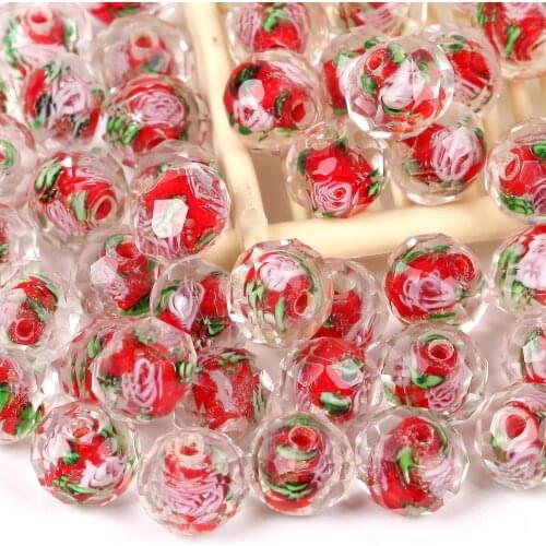 8*10mm Red Rose Flower Lampwork Rondelle Beads Glass Spacer Beads for Jewelry Making DIY Bracelets Necklace Crafts Findings