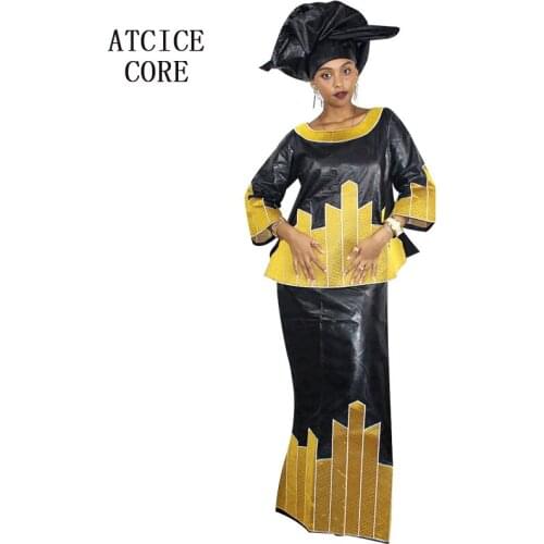 African dresses for woman bazin riche embroidery design long dress W017