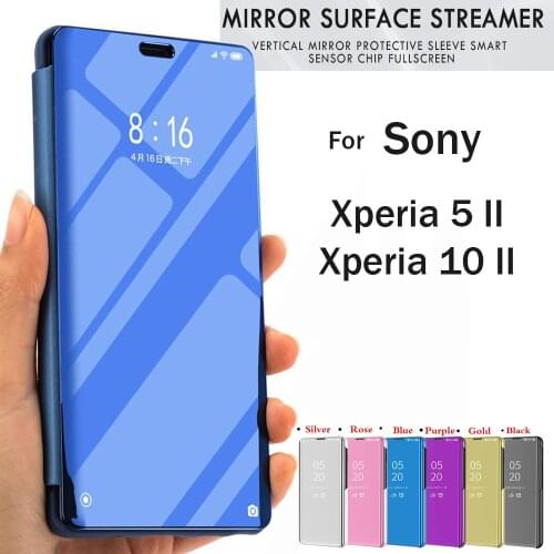 For Sony Xperia 5 II Smart Wake Up Case For Sony Xperia 10 II Fashion Electroplate Mirror Flip Phone Cover