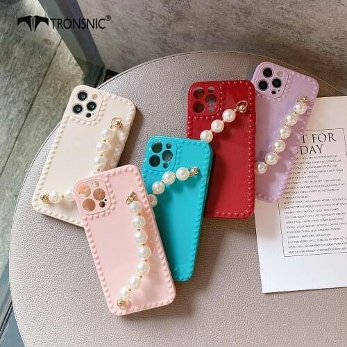 Candy Pearl Chain Phone Case for Huawei Mate 30 40 Pro Soft Wine Red Pink Beige Wrist Love Dot Case for Huawei P30 P40 Pro Cover