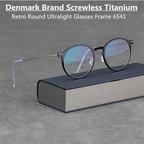 2021 Denmark Brand Retro Round Glasses Frame Men Screwless Titanium Ultralight Eyewear Optical Prescription Eyeglasses 6541