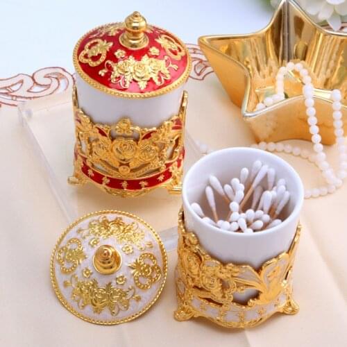 Europe Metal Art Craft Cotton Swab Toothpick Storage Box Tabletop Decoration Cosmetic Box Holder Girlfriend Gift Family Decor