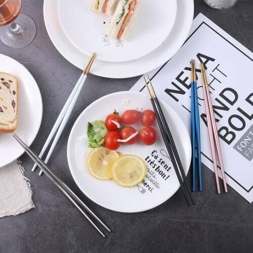 1 Pair Glossy Gold Chinese Chopsticks Japanese Korean Style Sushi Sticks Noodles Rolls Food Tableware Reusable Metal Chopsticks