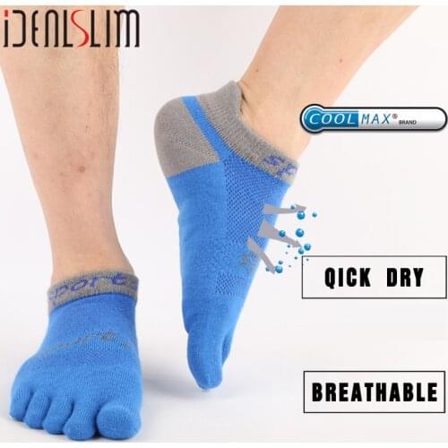 IDEALSLIM Five Finger Hiking Socks Coolmax Quick Dry Men Sports Ankle Socks No Show