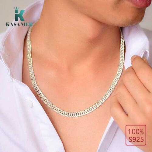 KASANIER 100% Real S999 Sterling Silver 8mm Wide Mens Necklace Fashion Men Figaro Chain Hip Hop Jewelry Factory price KASANIER