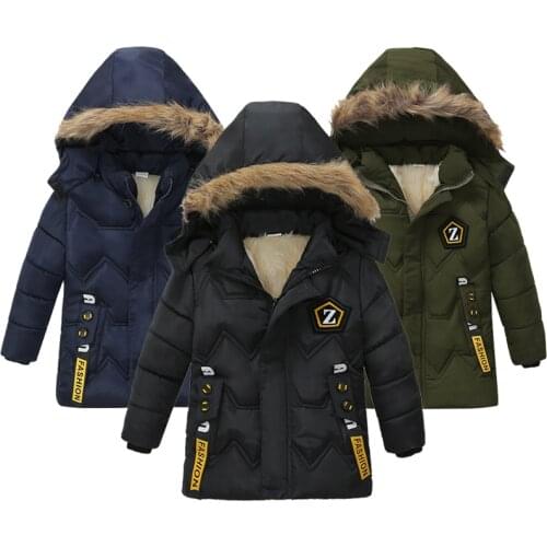 Thicken Boys Jacket Autumn Winter Fashion Keep Warm Hooded Kids Jacket Fur Collar Zipper Boy Outerwear 2-5 Year Old Kids Clothes