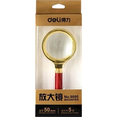 1PCS Deli 9095 Magnifier 50mm 5x magnify hand hold Magnifier 5 times enlarge School student teaching old man reading magnifier