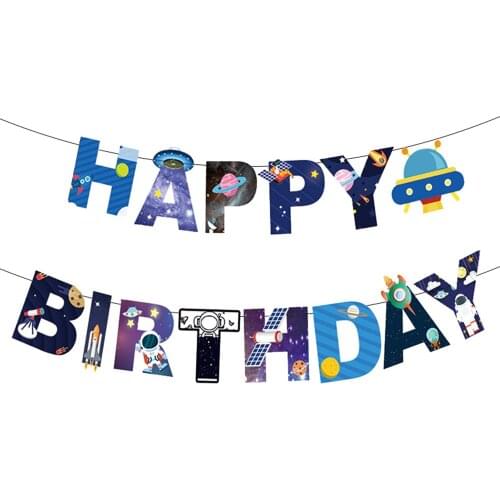 Boy Kids Space Planet Aircraft HAPPY BIRTHDAY Wall Hanging Flag Banner for Baby Shower Birthday Party Decorations Supplies