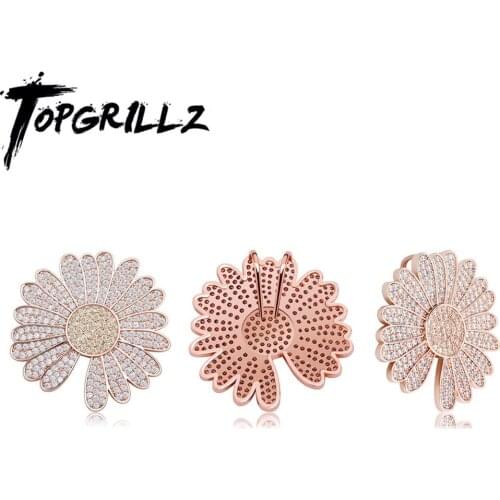TOPGRILLZ GD Little Daisy Pendant Iced Cubic Zirconia Pendant Necklace Hip Hop Fashion Jewelry Gift For Men Women