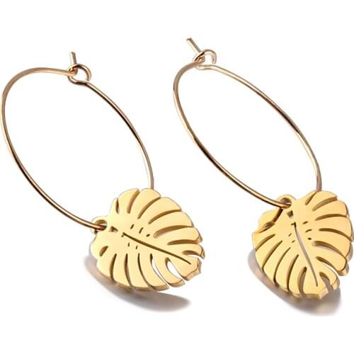 Fashion Gold Leaf Earrings Stainless Steel Jewelry Metal For Women Gift Pendientes Ear Girls Gifts