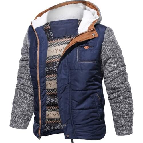 Mens Cotton Padded Jacket Patchwork Hooded Warm Winter Coat Thick Comfortable and Fashionable Clothing 3XL Large Size