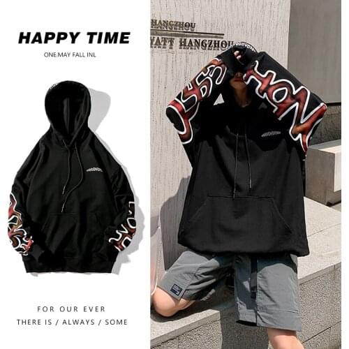 Men 2020 Winter Loose Print Hooded Sweatshirts Mens Korean Harajuku Thicken Warm Coat Hoodies Male Oversize Pullovers Sweatshirt