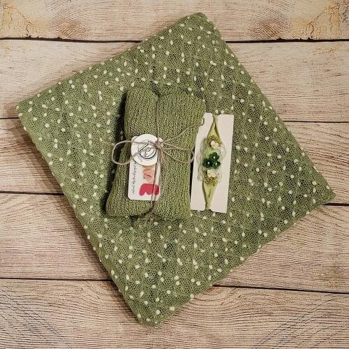 Knit Soft Small Ball Bobble Wrap Backdrops+140*30cm Stretch Knit Wrap+matched Cotton headband for Newborn Photography Props