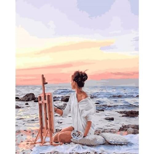 Seaside Sketchpad Girl Figure Painting By Numbers Wall Art Picture Acrylic Painting For Home Decoration Drop Shipping 60x75cm