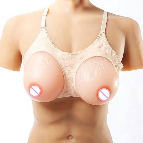 1400g Silicone Fake Boobs Breasts Forms In Open Lace Bra Shemale Drag Queen Transgenders Silicone Breast-Bra Set