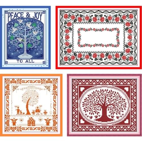 Embroidery Kits Stamped Cross Stitch Happy Tree Patterns Counted Handmade Thread Needlework Decor Canvas 11CT 14CT Printed Craft