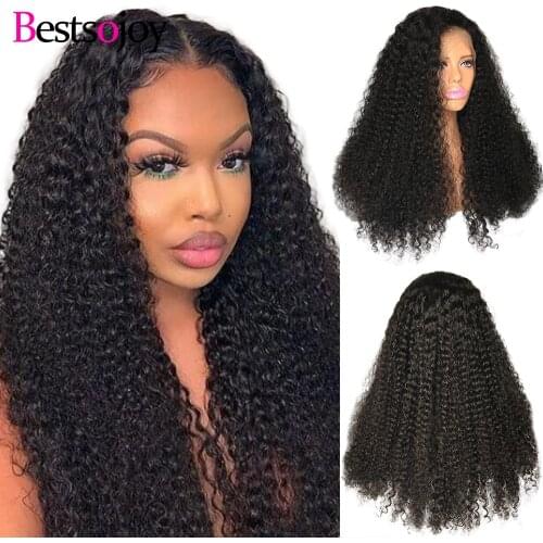 Kinky Curly Wig Mongolian Lace Part Wig Middle Part Human Hair Wig For Black Women 150 180 Glueless Wig Plucked Bestsojoy Hair