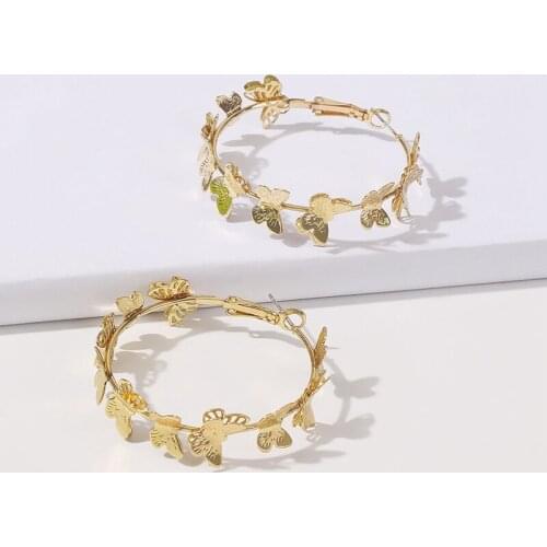 Autumn And Winter New Ladies Golden Butterfly Circle Earrings