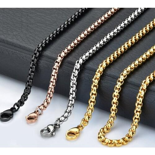 2.5mm 18-32 inches Stainless Steel Silver/Rose Gold/Gold/Black Square Rolo Chain Necklace Jewelry
