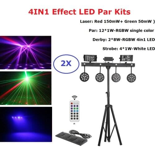 Derby Strobe Wash Laser 4IN1 LED Stage Light 12X1W RGBW LED Par Kits Laser Projector Light For Disco Light Party KTV Laser Show
