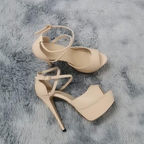 Women Sandals Fashion Peep Toe Matte Leather Buckle Platform Sandal Sexy 14cm Extremely High Heels Party Dress Red Wedding Shoes