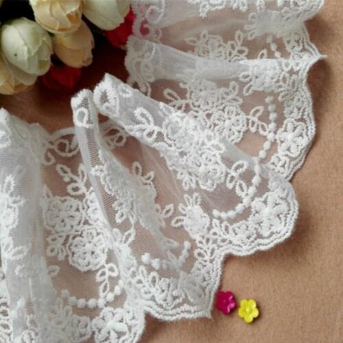 Wide 9.5cm High Quality White Organza Flowers Embroidered Tulle Lace Trims Ribbon Clothes Curtain Guipure Decoration Supplies