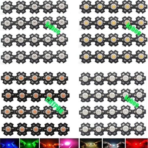 100pcs 1W 3W High Power white warm white deep red green Blue Royal blue 450nm 660nm LED with 20mm star pcb