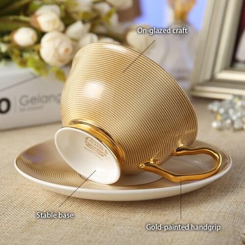 High-grade Porcelain Tea Cup European Noble Bone China Coffee Cup Saucer Spoon Set 200 Ml Luxury Ceramic Cup Coffee Shop Party