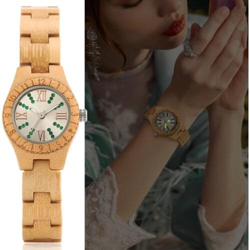 Ladies Wooden Watch Eco Full Wood Clock Quartz Numeral Luminous Dial Folding Buckle With Watches Manual Regulator Gift for Women