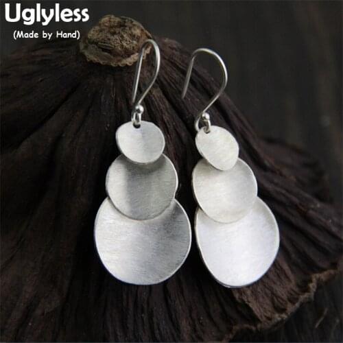 Uglyless Real S925 Sterling Silver Round Plates Tassels Earrings Simple Fashion Women Personalized Brincos Handmade Fine Jewelry
