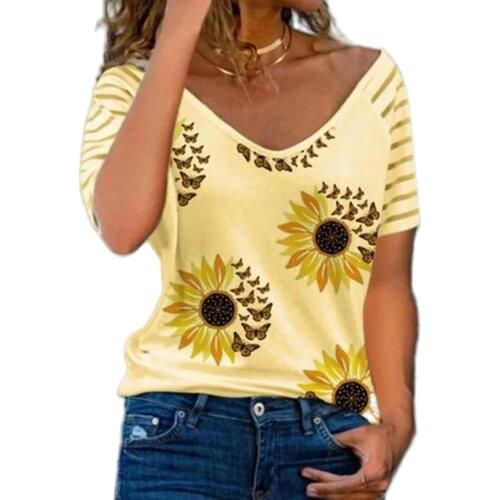 Womens Tops 2021 Summer T-Shirts Female Short-Sleeve Flowers Printed Pullovers Retro Fashion Casual Pullover Tee Ladies T-Shirt