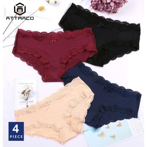 ATTRACO Womens Underwear Panties Briefs Soft Solid bow Hipster skin-friendly comfortable Packs of 4 Hot Sale Dropshiping