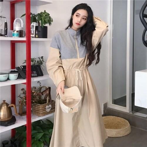 Women Dress 2019 Spring Autumn New Elegant Zipper Maxi Dresses Loose Female Long Sleeve Casual Vintage Dress Vestidos R492